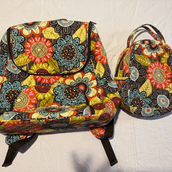 Vera Bradley Large Backpack and Lunch Tote - Flower Shower Pattern - Picture 1 of 10